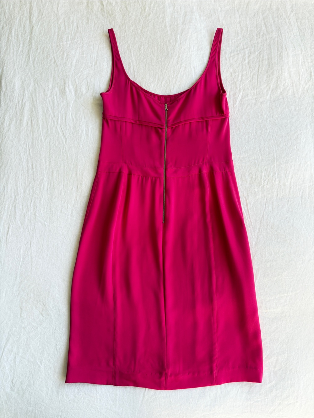 Vintage Narciso Rodriguez Silk Ruched Bust Tank Slip Midi Dress Hot Pink Fuschia - Picture 5 of 10